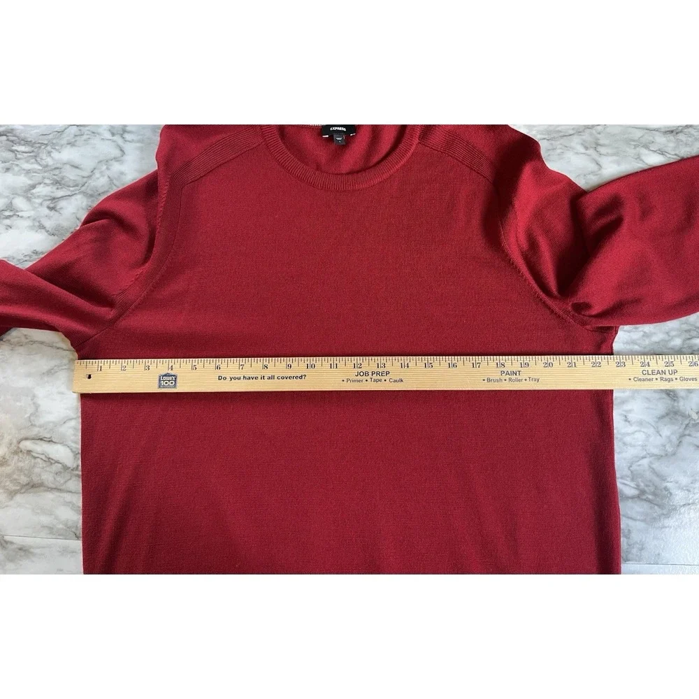 Express 100% Merino Wool Sweater Mens Lg Burgundy Crew Neck Heather Knit